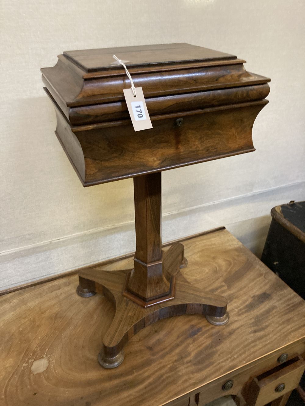 An early Victorian rosewood teapoy, width 40cm depth 33cm height 75cm